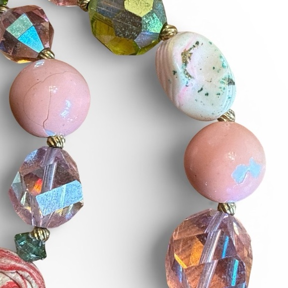 Vintage Vendome Double Strand Art Glass Rolled Rose Crystal Choker Necklace - Picture 3 of 5